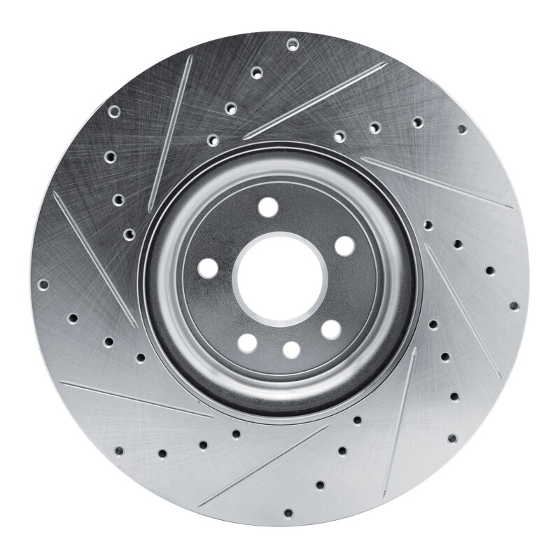 Jaguar XF Brake Rotor (1) - Front Right - R1 Concepts - Drilled & Slotted - Silver - `16-`24